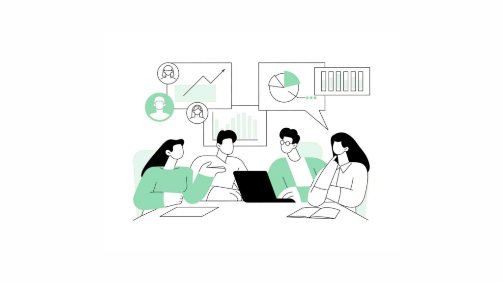 Empat orang sedang duduk melingkar berdiskusi mengenai digital metrics