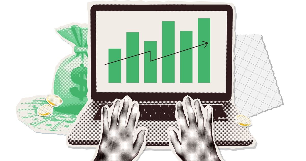 2f8c65a0892505aa9e745e07a2e4cbc9 Ilustrasi laptop yang menampilkan grafik pertumbuhan performa kampanye digital dengan simbol uang di sampingnya.