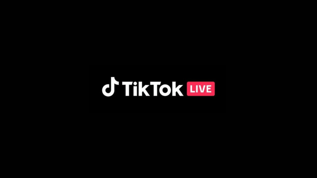 Ilustrasi tulisan tiktok live dengan logo dan latar berwarna hitam